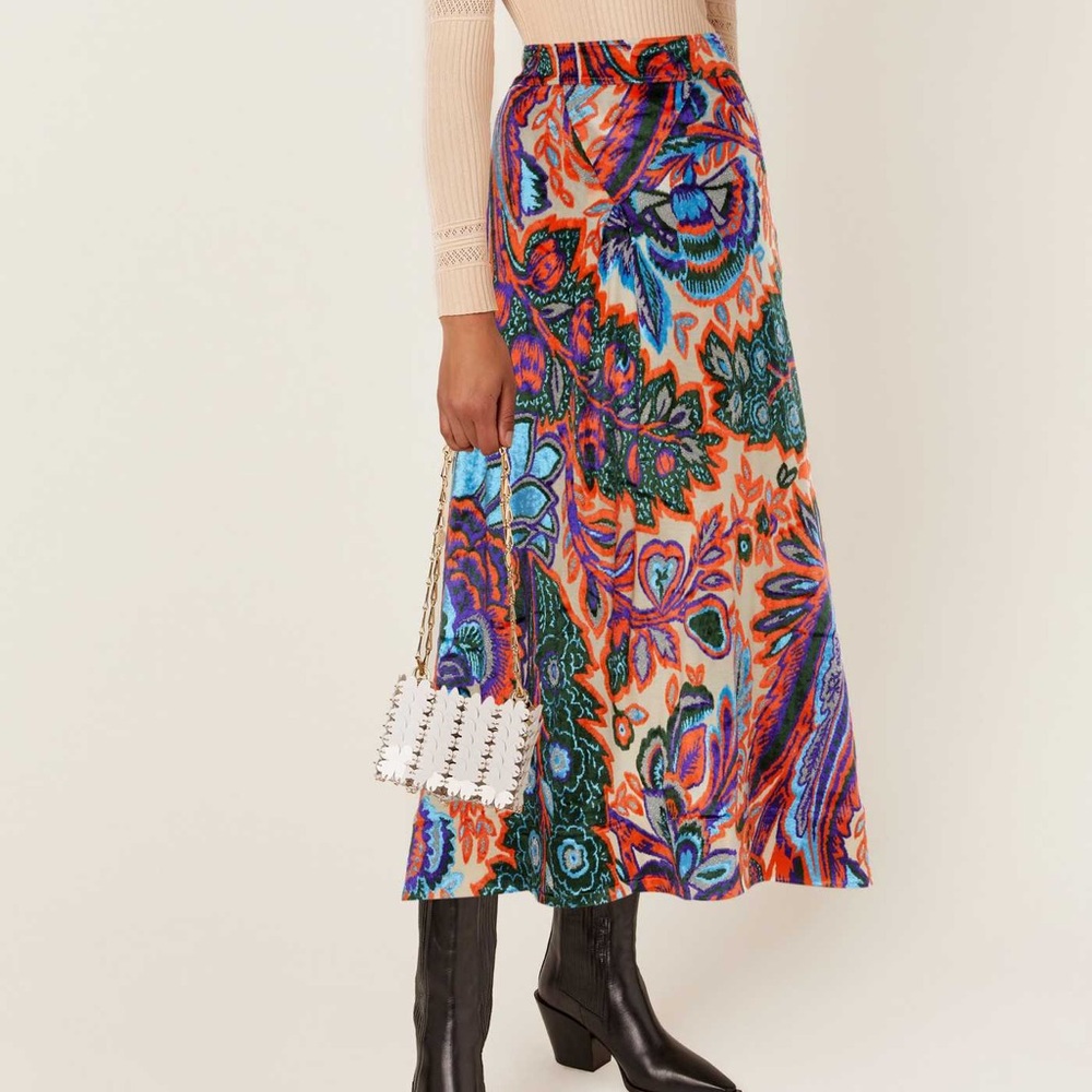 Paco Rabanne Metallic Velvet Midi Skirt